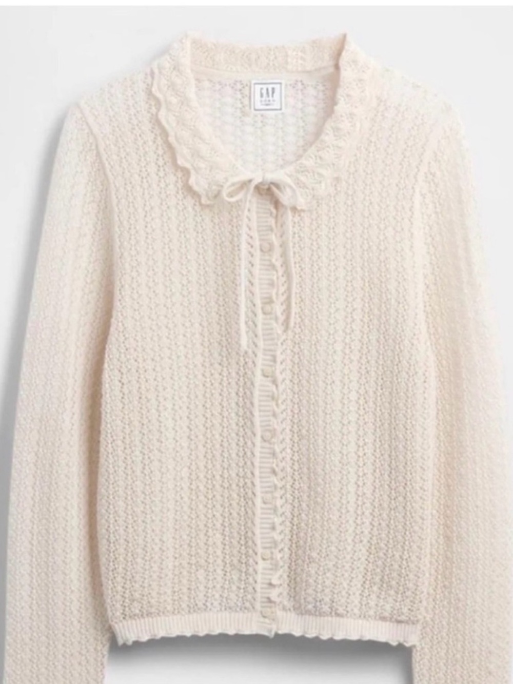 Doen X GAP Cream Ruffle-Trim Tie-Front Knit Cardigan